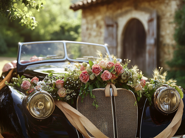 Comment décorer sa voiture de mariage avec des fleurs et faire tenir le bouquet sur le capot ?